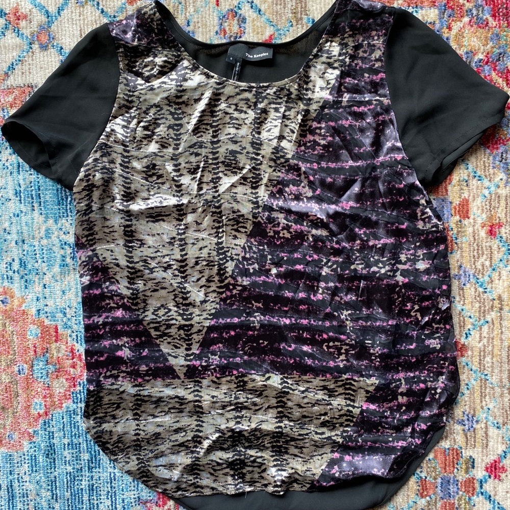 The Kooples Burnt out Velvet Short Sleeve Blouse